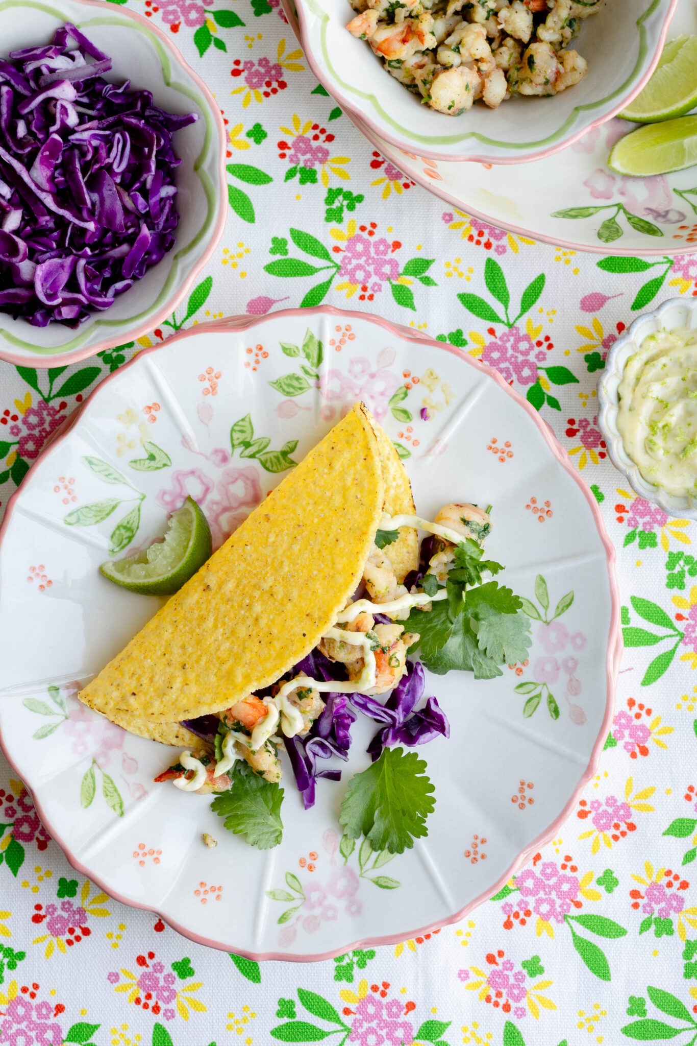 Tacos met garnalen, limoen en koriander